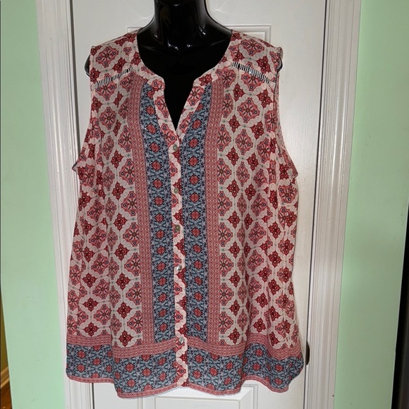 Westport 1962 Red/Pink/Blue Pattern Boho Lace Back Sleeveless Top Plus Size 2x - Picture 1 of 11